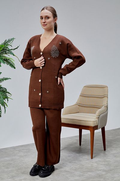 LUGMO Women's Knitwear Set with Stones Standard Size Brown