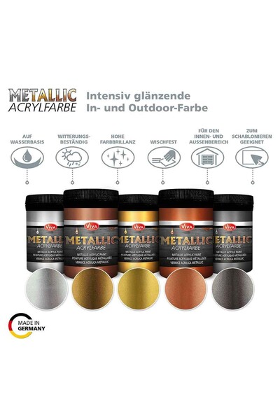 Viva Decor Set creativ de 5 vopsele acrilice metalice, VIVA DECOR, 5x100 ml