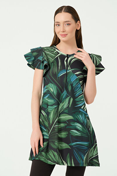 ALFASA Feyora Patterned Half Sleeve Semi Covered Swimsuit Alf25758