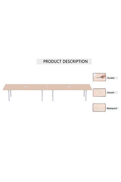 Mahmayi Meeting Table Conference Table with Wire Management & Metal Legs-12 Seater, U-Leg (Oak)