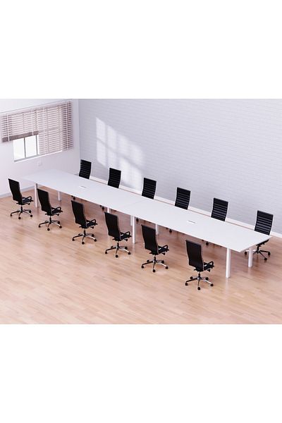 Mahmayi Meeting Table Conference Table with Wire Management & Metal Legs-12 Seater, U-Leg (White)