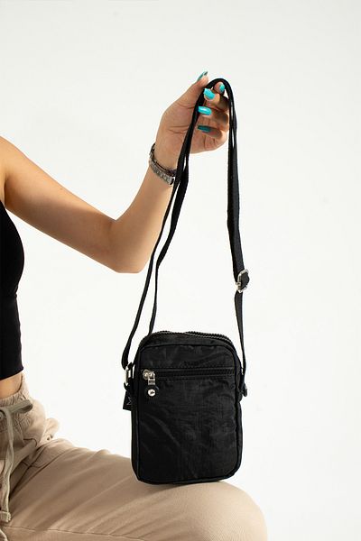 NEMO BAGS Black Unisex Phone Holder, Wallet, Card Holder, Cross Strap Shoulder Bag, 18X13Cm