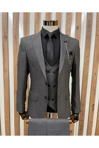 BYBEYEMS GİYİM L. Royal Striped Vest Suit with Neckline