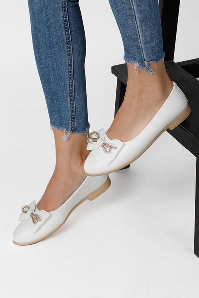 RENKLİBUTİK Women's Trend Daily Ballerina Lightweight Comfortable Bow Home and Office Shoes