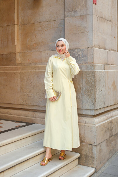 LOCCO Kadın Poplin Yan Bağlamalı Elbise Sarı