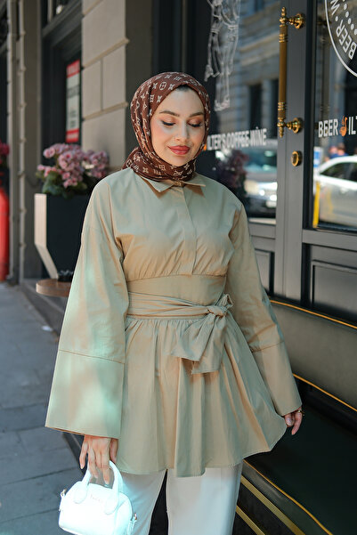 LOCCO Women's Long Belted Shirt Mink