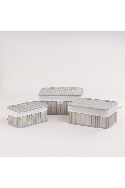 Cottage grey bamboo basket set with lid 3 pcs