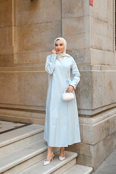 LOCCO Γυναικείο φόρεμα Poplin Side Tie Ανοιχτό μπλε