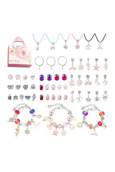 Yelajoy DIY Charm Bracelet Making Kit,Jewelry Kit with Mermaid Pink Stuff Craft Gifts for Birthday,New Year