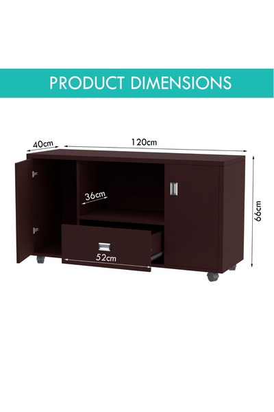 Mahmayi Melamine Side Extension Wooden Cabinet With Shelves Drawer-60X120X40Cm-White-Apple Cherry