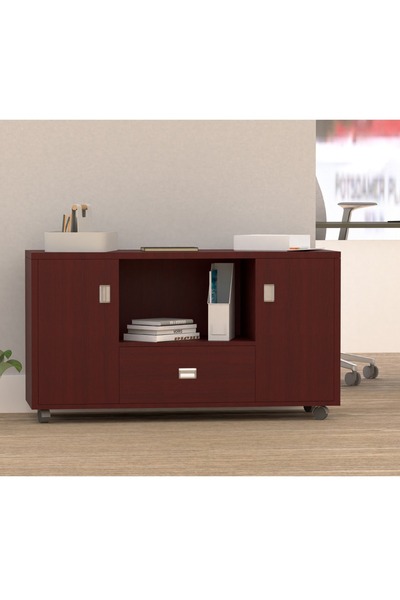 Mahmayi Melamine Side Extension Wooden Cabinet With Shelves Drawer-60X120X40Cm-White-Apple Cherry