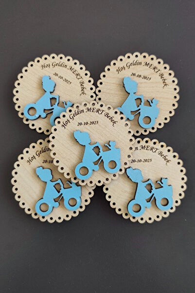 Kutaydan Children's Patterned Welcome Wooden Baby Magnet with Bicycle Blue - ...