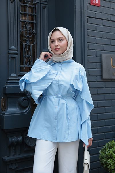 LOCCO Дамска риза Emily с ръкав прилеп, синя