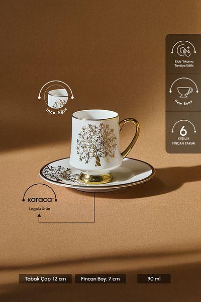 Karaca Fall 6-Person Coffee Cup 90 ml Gold