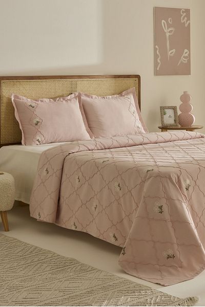 Karaca Home Myra Double Floral Bedspread Powder