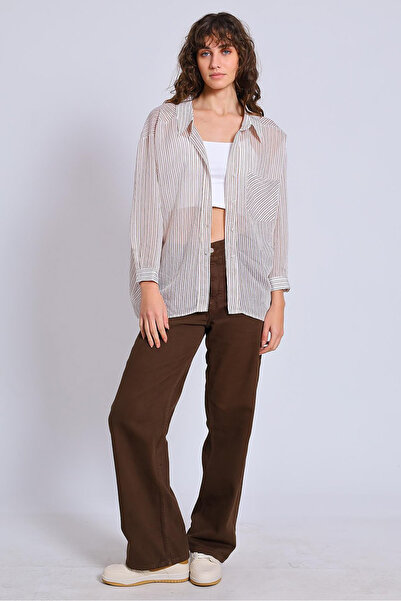 Trendyol Collection Brown Striped Shirt Twoss25Go00171