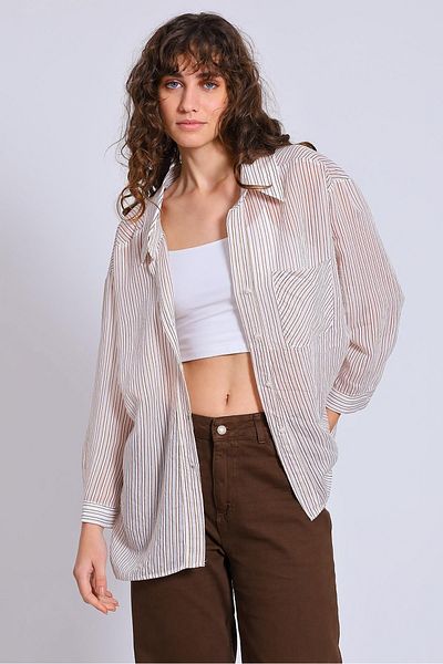 Trendyol Collection Кафява раирана риза TWOSS25GO00171
