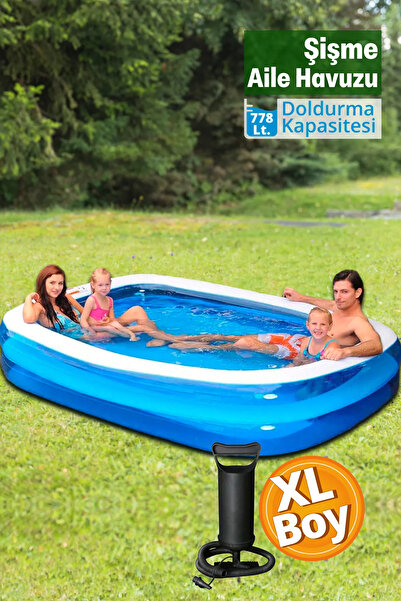 Trend Maison Büyük Boy Şişme Aile Havuzu 255x170x50 Cm Manuel Pompa