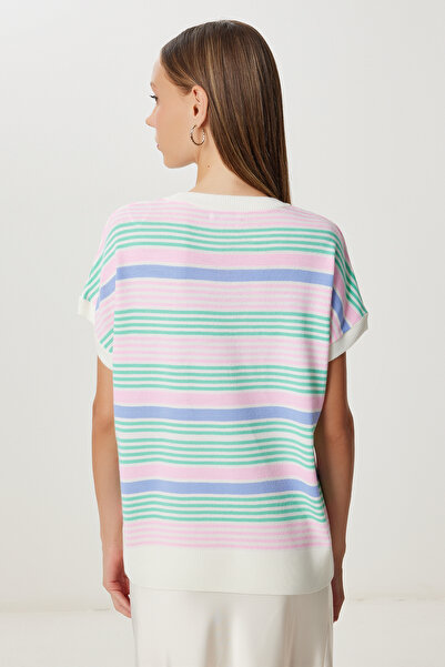 Happiness İstanbul Γυναικεία Πλεκτή Μπλούζα Κόκκινη Ριγέ NV00083