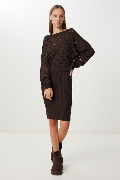 Happiness İstanbul Women's Brown Knitwear Sweater Dress Suit Yg00110
