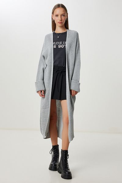 Happiness İstanbul Women's Gray Pocketed Long Knitwear Cardigan Yg00108