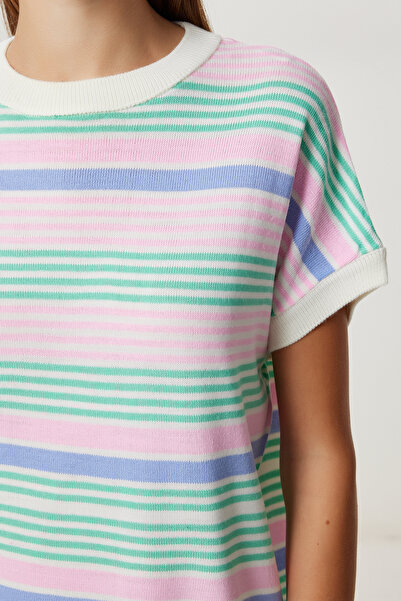 Happiness İstanbul Γυναικεία Πλεκτή Μπλούζα Κόκκινη Ριγέ NV00083