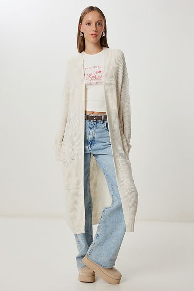 Happiness İstanbul Cardigan lung de tricotaj cu buzunar pentru femei YG00108
