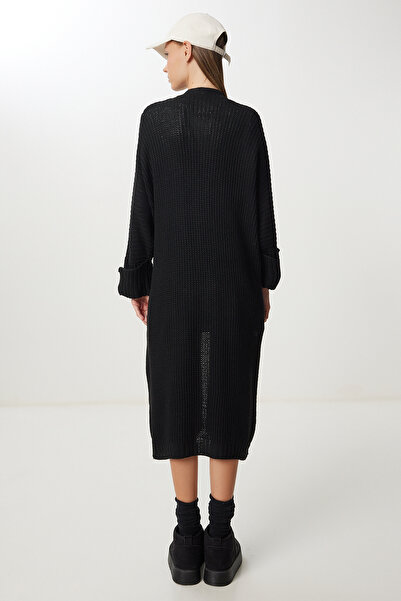 Happiness İstanbul Women's Black Pocketed Long Knitwear Cardigan Yg00108