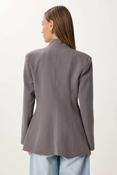 Happiness İstanbul Women's Gray Padded Stylish Buttoned Woven Jacket Kt00018