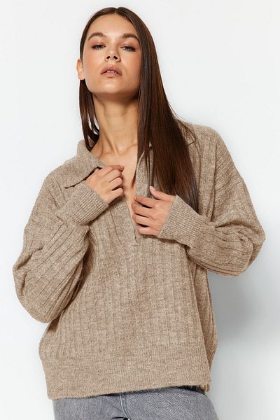 Trendyol Collection Плетено яке с поло яка от норка с мека текстура TWOAW24KZ00678