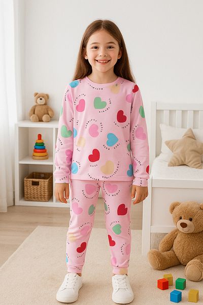 TRENDYOLKIDS Піжама для дівчинки Orme з принтом рожевого серця TKDAW25AU00130