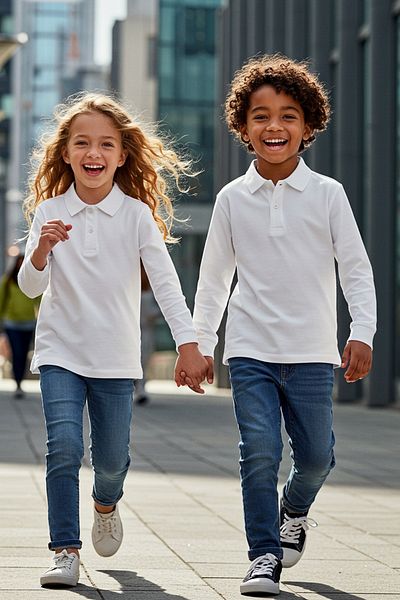 TRENDYOLKIDS Tricou tricotat cu guler polo, alb-alb, 2 piese, unisex, bumbac, model obișnuit/norămal TKDAW25TS00004