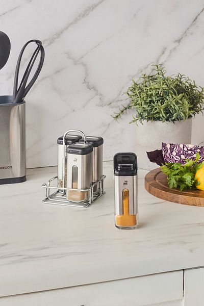 Karaca Shinex Inox 4 Piece Glass Spice Set with Stand 100 ml