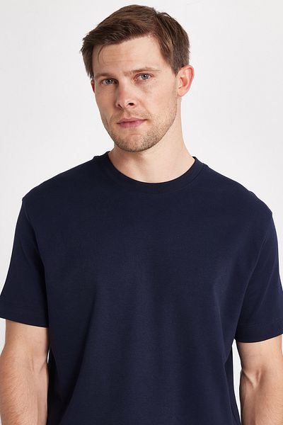 Tudors Unisex Relax Fit Comfortable Cut 100% Cotton Soft Texture Basic Crew Neck Navy Blue T-Shirt