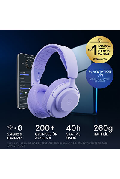 SteelSeries Arctis Nova 3P Wireless Multi Platform PC, PS, Mobil Uyumlu Kablosuz Gaming Kulaklık - Lavender