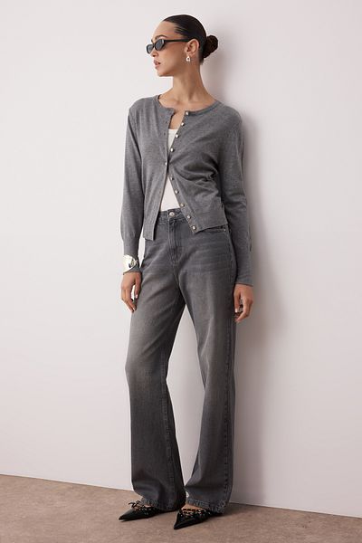 Trendyol Collection Сиви дънки с висока талия и широки крачоли TWOAW24JE00089