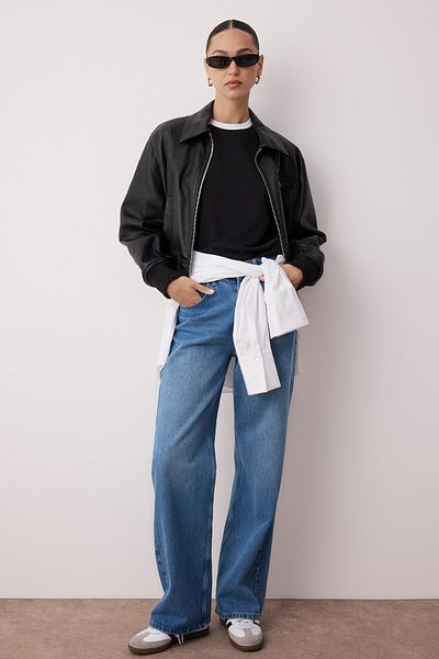 Trendyol Collection Μπλε ψηλόμεσο φαρδύ τζιν με φαρδύ πόδι TWOAW24JE00074
