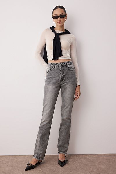 Trendyol Collection Антрацитни дънки с висока талия Twoaw23Je00657