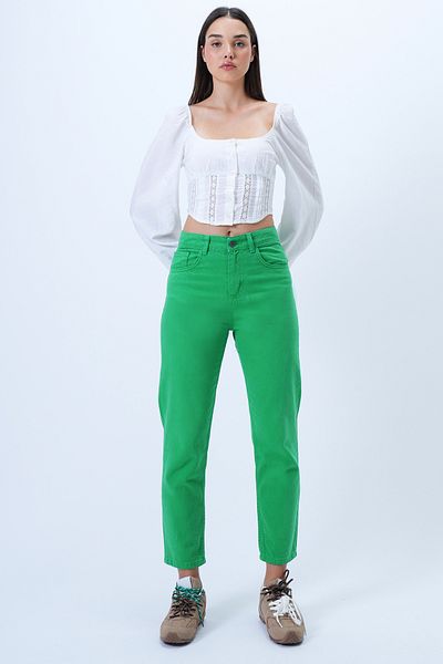 Trend Alaçatı Stili Women's Green 5 Pocket Gabardine Skiny Fit Trousers Alc-X14305