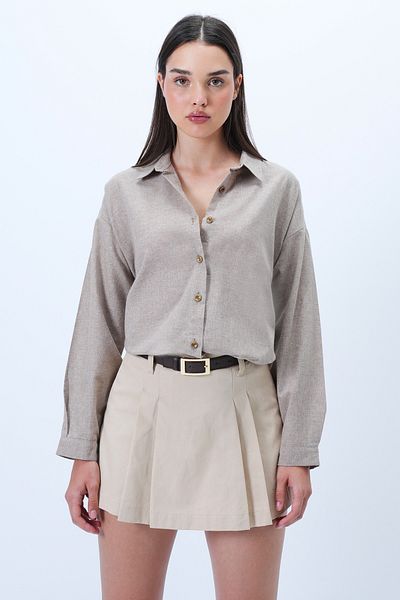 Trend Alaçatı Stili Women's Milk Coffee Flam Linen Oversize Woven Shirt Alc-X14282