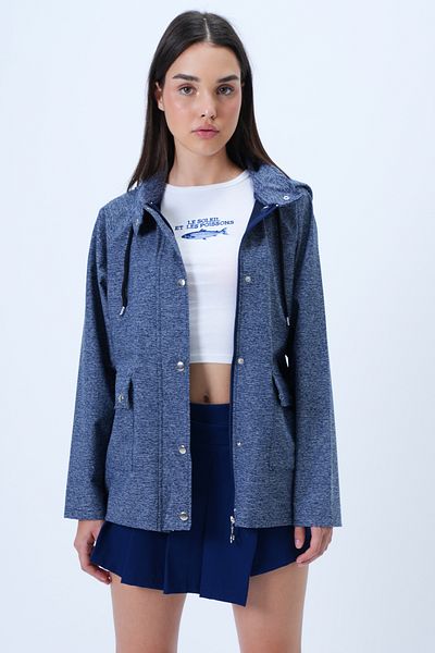 Trend Alaçatı Stili Women's Navy Blue Zipper and Snap Closure Hooded Double Pocket Jacket Alc-X14308