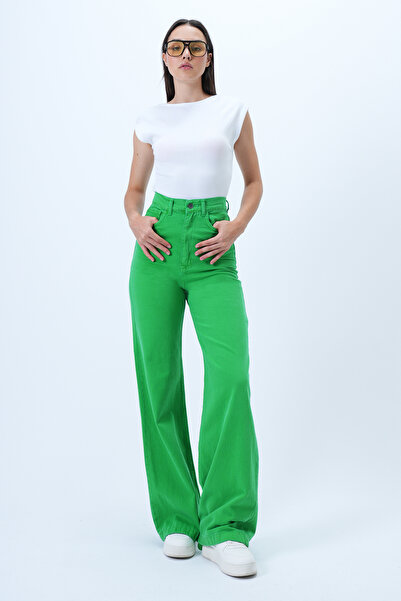 Trend Alaçatı Stili Women's Green 5 Pocket Gabardine Palazzo Trousers Alc-X14303