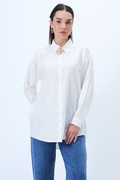 Trend Alaçatı Stili Női fehér túlméretezett szőtt ing ALC-X14283