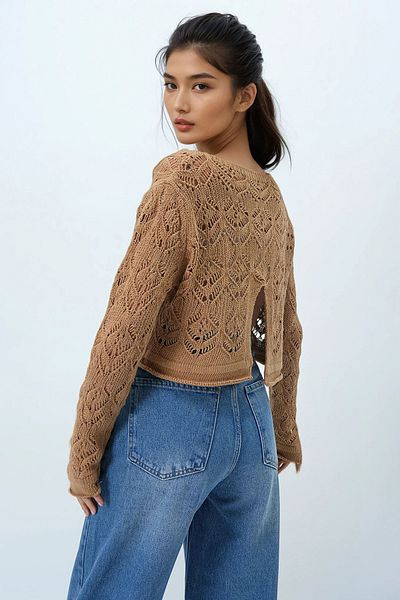 Trend Alaçatı Stili Women's Cinnamon Brown Boat Neck Openwork Seasonal Knitwear Blouse Alc-X14330
