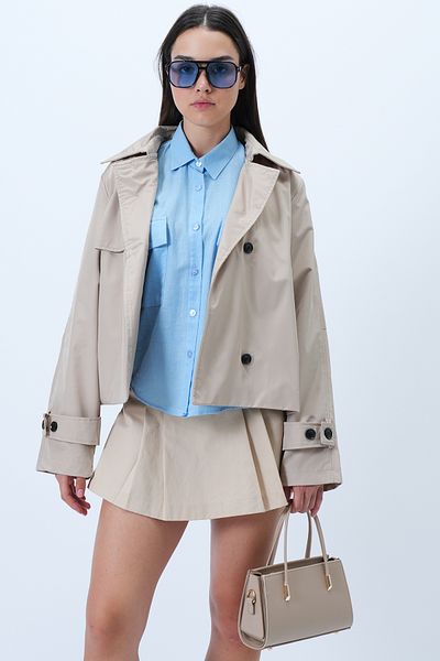 Trend Alaçatı Stili Damen-Hand- und Umhängetasche mit beigem Lederband und goldenem Accessoire-Detail ALC-X14354