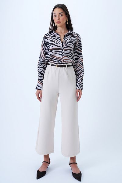 Trend Alaçatı Stili Women's Cream Belt Detailed Hidden Zipper Pencil Woven Trousers Alc-X14323