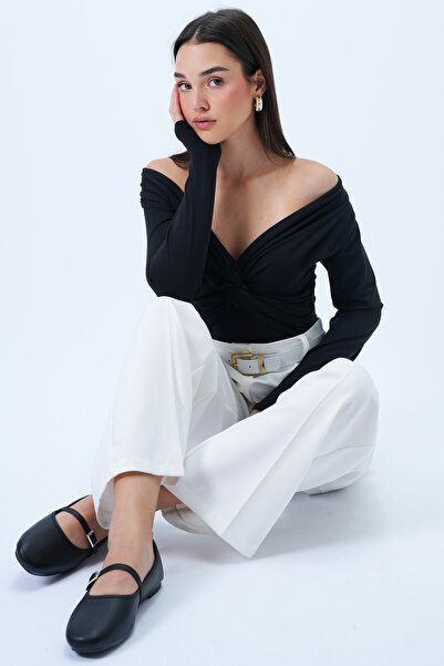 Trend Alaçatı Stili Women's Black Single Strap Basic Ballerina Alc-X14352