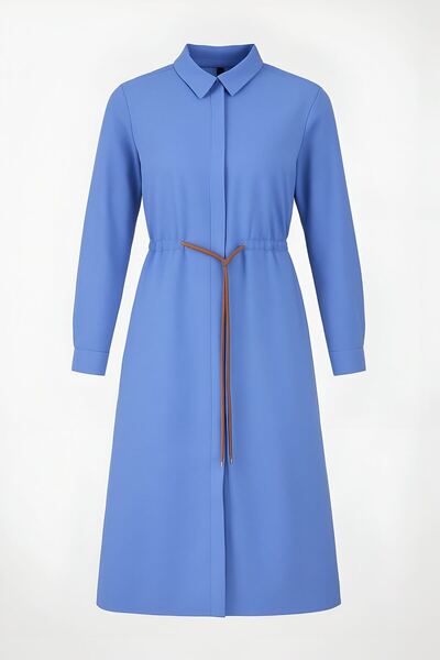Trendyol Modest Μπλε χωρίς επένδυση ίσιο υφαντό Terrycotton Hijab φόρεμα TCTAW26EB00016
