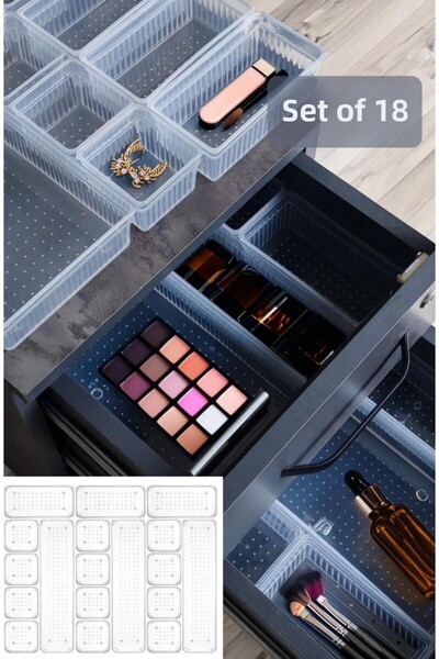 Bayev 18-частичен модулен органайзер за чекмеджета, кутия за бижута, органайзер за грим, настолен органайзер