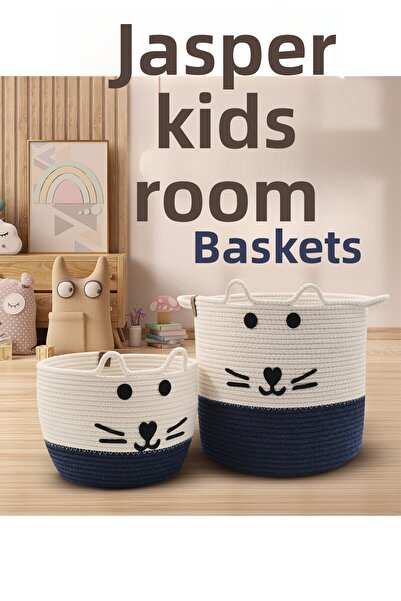 JASPER Organizator de coș de jucărie pentru cameră pentru copii, albastru ble...